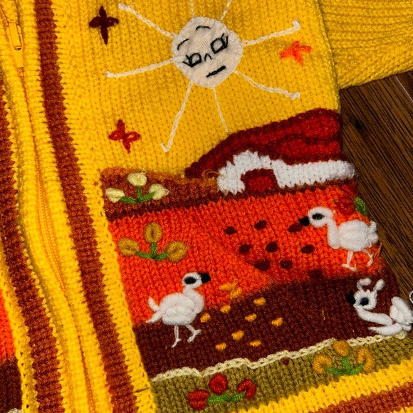 CHILE Knit hoodie Zip Up Cardigan Sweater Yellow Kids long sleeved embroidered - Picture 4 of 6